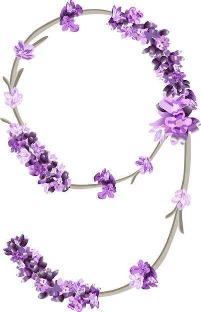 Vecteur image vectorielle du numéro 9 sous forme de brins de lavande aux couleurs violettes vives