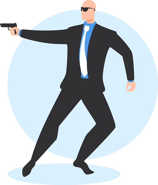 Image vectorielle d'un espion avec une arme de poing isolé sur fond blanc
