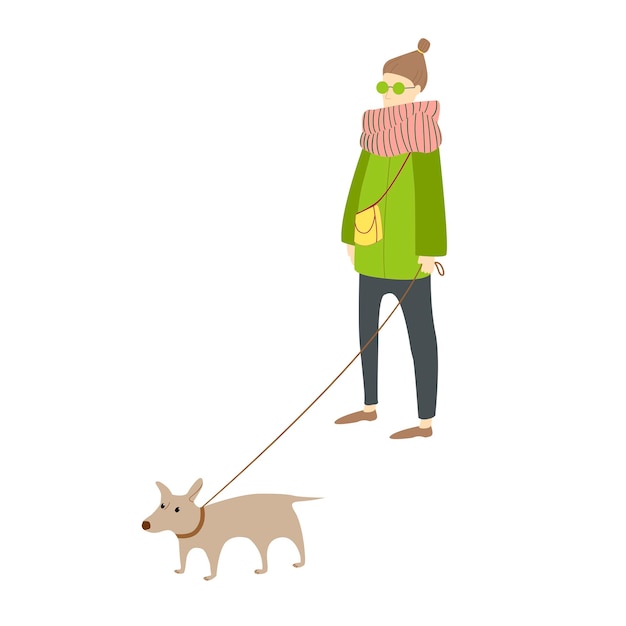 Image Vectorielle D'une Fille Avec Un Chien Sur Fond Blanc