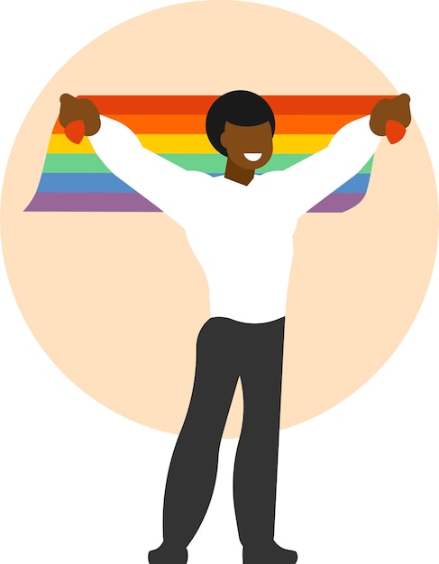 Vecteur image vectorielle d'un homme noir tenant un drapeau lgbt isolé sur fond transparent