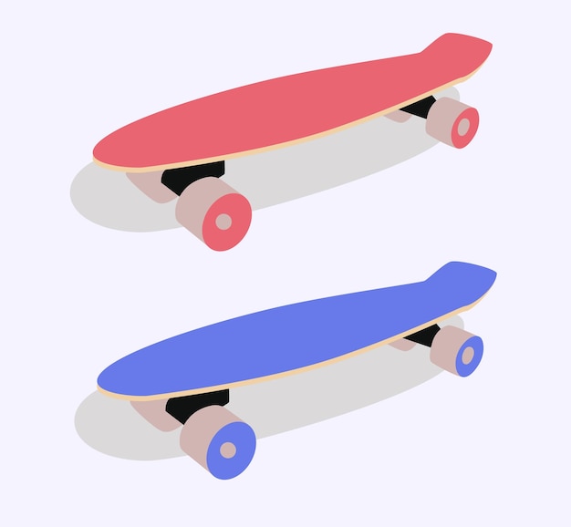 Vecteur image vectorielle. l'illustration montre un longboard et un skateboard gris et des roues légères avec une ombre.