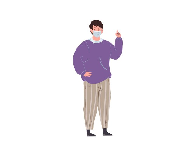 Image vectorielle personnage d'homme plat de dessin animé dans un masque facial montre des mesures de protection contre les coronavirus contre les infections virales pandémiques portant des masques, concept médical, conception d'annonces de bannières de site Web