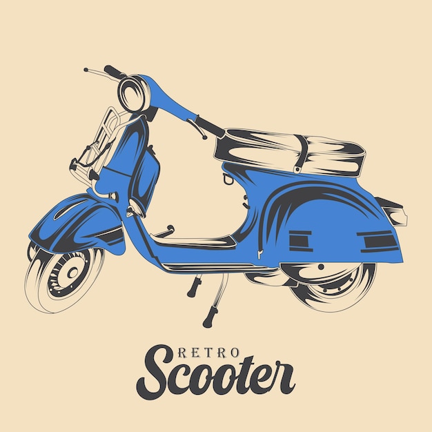 Vecteur image vectorielle de scooter bleu classique vintage illustration de scooter bleu rétro