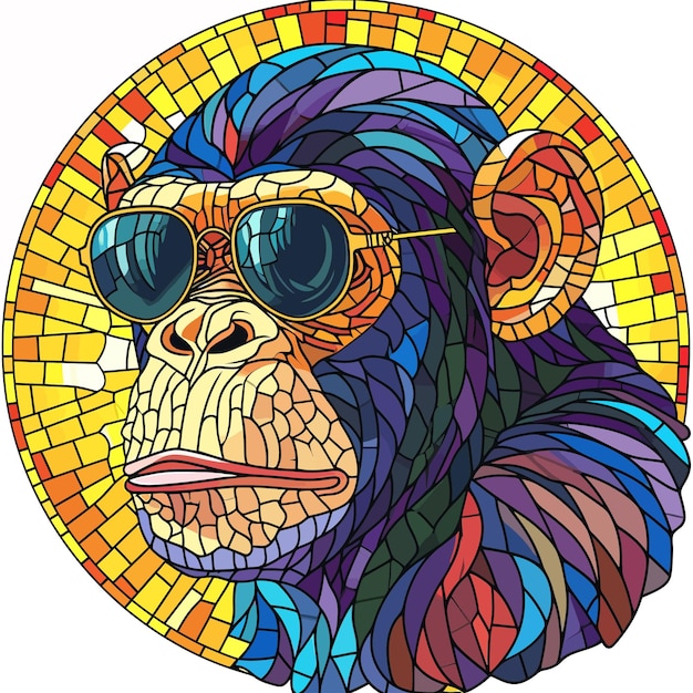 Vecteur image vectorielle en vitraux d'un singe de style de rue coloré avec des lunettes de soleil réaliste