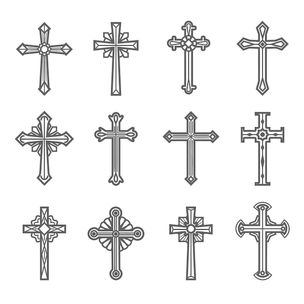Images de crucifix de Jésus-Christ croix vintage illustration vectorielle pour les tatouages et les ornements religieux d