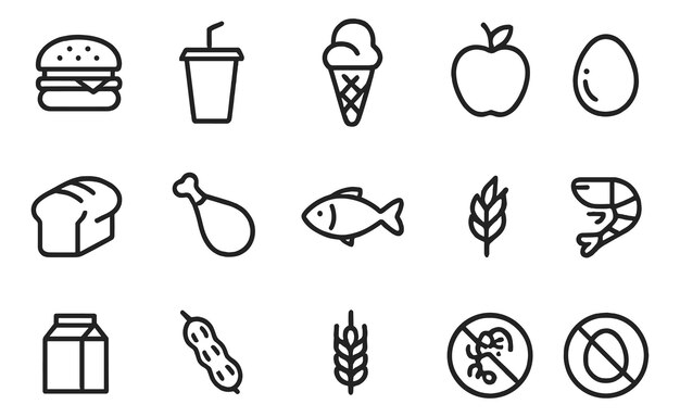 Images of various foods and beverages displayed in a simple graphic style