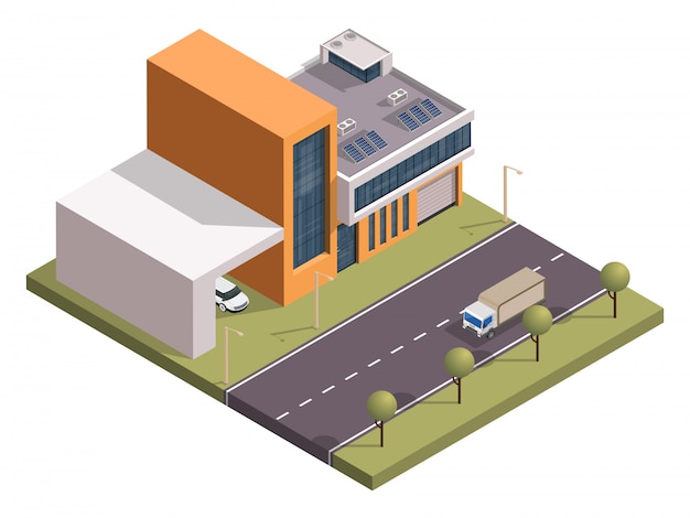 Immeuble à Appartements Isométrique Et Parking Sur La Rue Des Transports