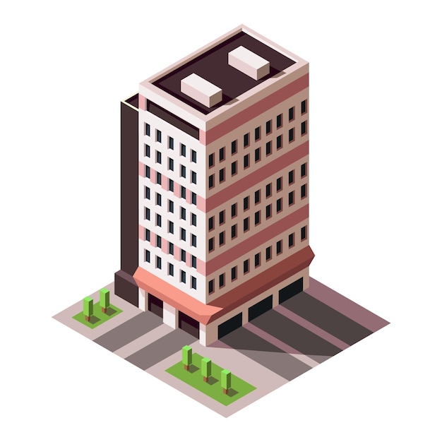 Immeuble de gratte-ciel isométrique Bureau d'affaires et tours commerciales Développement de la ville en conception 3D Éléments de rue d'architecture de paysage urbain de finances pour la carte Illustration vectorielle