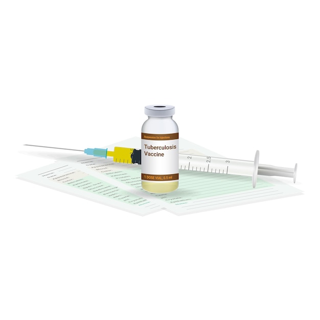 Vecteur immunisation tuberculose vaccin test médical flacon et seringue pour injection un coup de vaccin