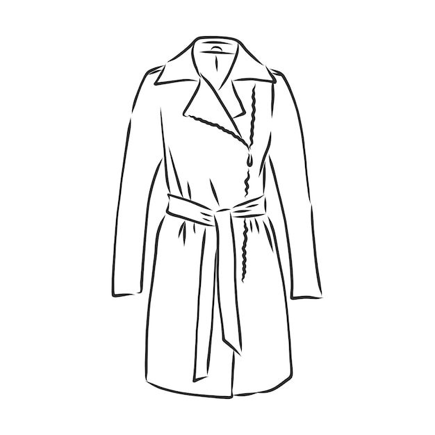 Imperméable. Croquis Monochrome, Dessin à La Main. Contour Noir Sur Fond Blanc. Illustration Vectorielle. Imperméable, Illustration De Croquis De Vecteur