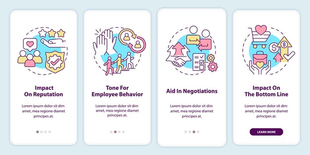 Importance de l'écran de l'application mobile d'intégration de l'éthique des affaires