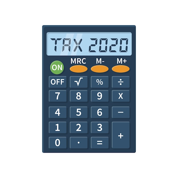 Vecteur impôt 2020 mot et numéro sur la calculatrice payer l'impôt en 2020