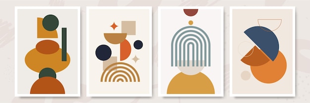 Impression d'art de ligne abstrait minimaliste moderne boho avec forme géométrique