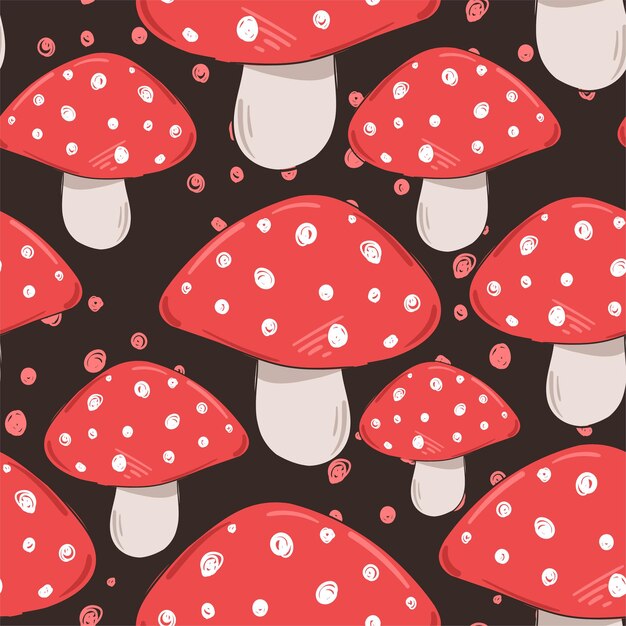 Impression De Champignons Amanite Modèle Sans Couture Pour La Conception D'illustration Vectorielle Textile