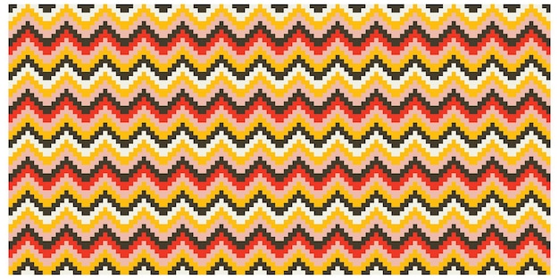 Impression d'écharpe abstraite pixelée conçue avec un motif en zigzag entrelacé en rouge jaune et blanc