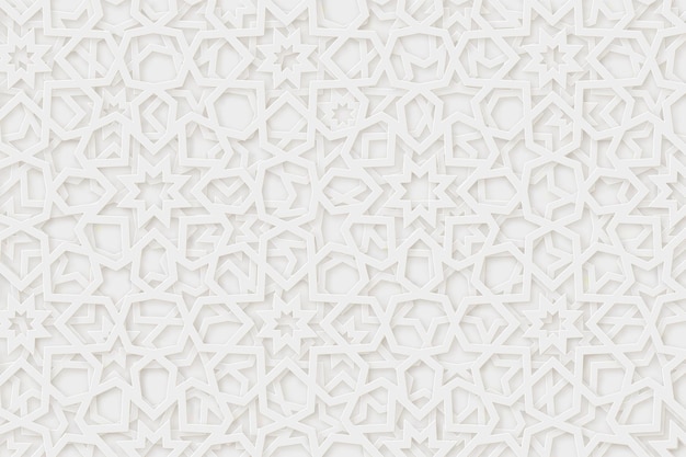 Impression De Fond Arabe. Ornement Blanc Islamique. Forme 3d Géométrique. Motif Traditionnel Arabe De Texture. Illustration Vectorielle