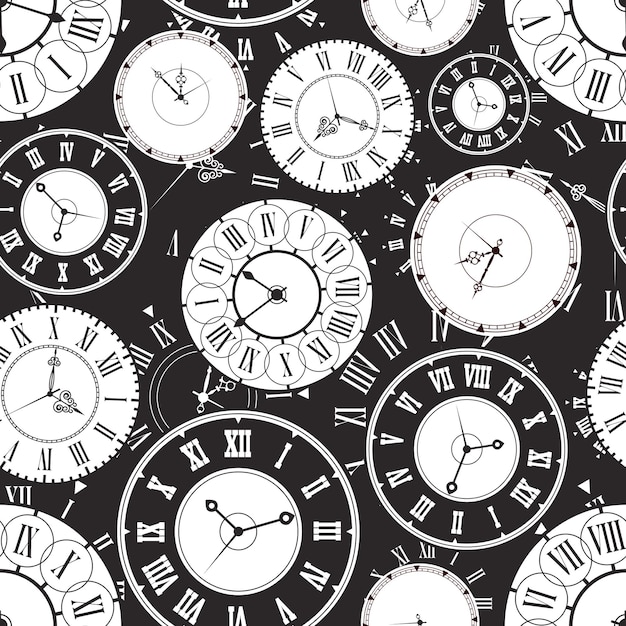 Impression Textile Motif Horloge Monochrome