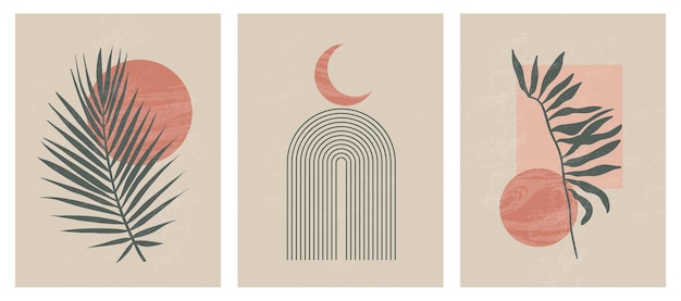 Vecteur imprimé minimaliste moderne du milieu du siècle avec des phases de lune géométriques contemporaines