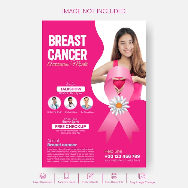 Imprimerie moderne de sensibilisation au cancer du sein Flyer ou modèle d'affiche et affiche du féminisme de la journée des femmes
