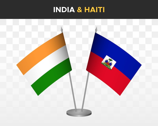 Inde vs Haïti maquette de drapeaux de bureau illustration vectorielle 3d isolé drapeaux de table indiens