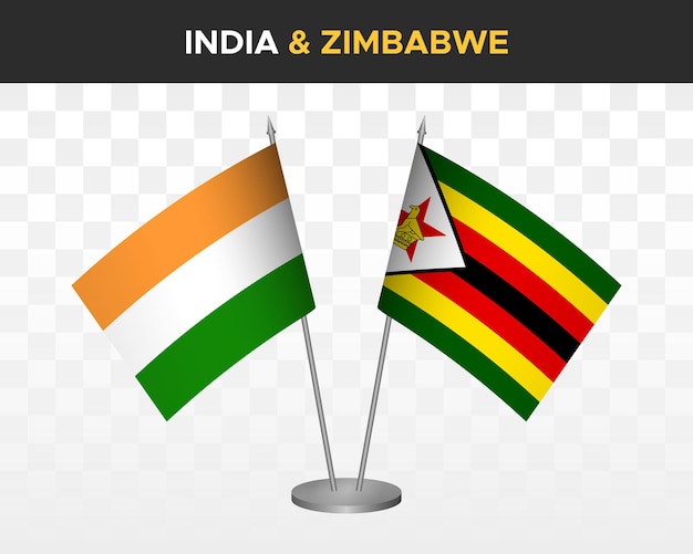 Inde vs zimbabwe maquette de drapeaux de bureau illustration vectorielle 3d isolé drapeaux de table indiens