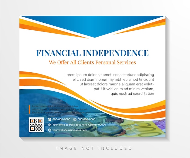 Vecteur indépendance financière conception de modèle de bannière de service personnel avec placement de photo et de texte