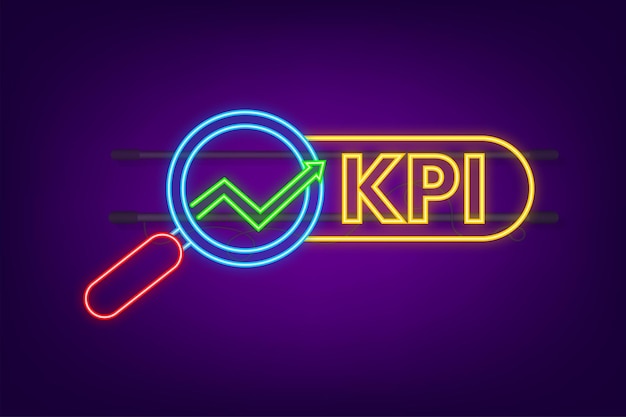 Indicateur De Performance Clé Kpi Icône Néon Stratégie D'optimisation Des Mesures Illustration Vectorielle Stock