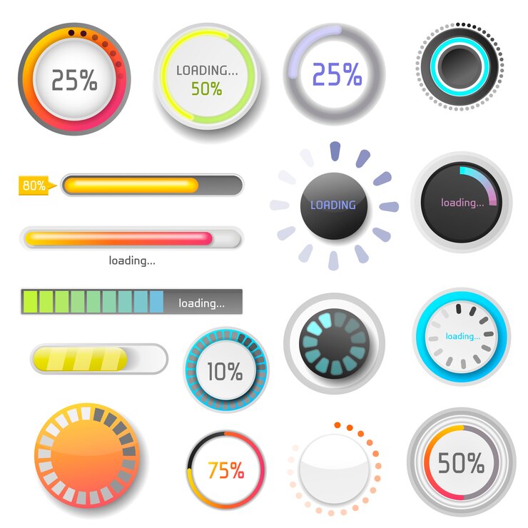Vecteur indicateurs de la barre de chargement de progression télécharger l'illustration du fichier de modèle de conception de site web de progression ui-ux
