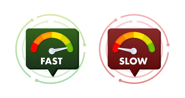 Vecteur indicateurs de test de vitesse de réseau montrant une illustration vectorielle de vitesses rapides et lentes pour internet