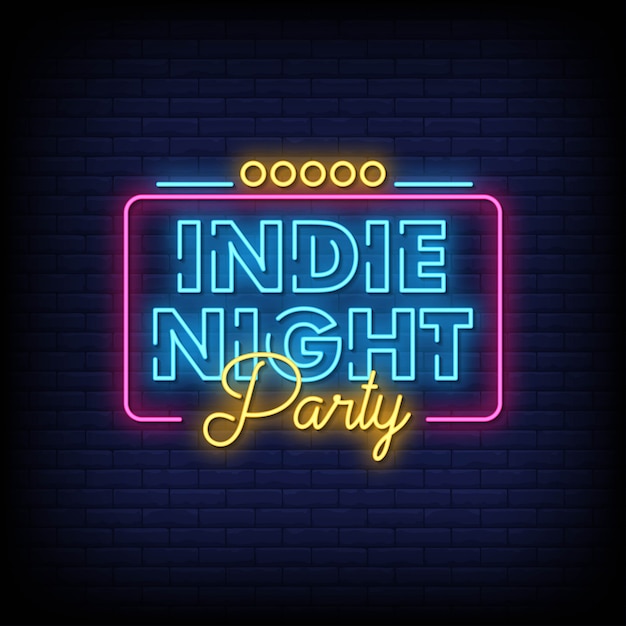Indie Night Party Enseigne Au Néon Sur Mur De Briques