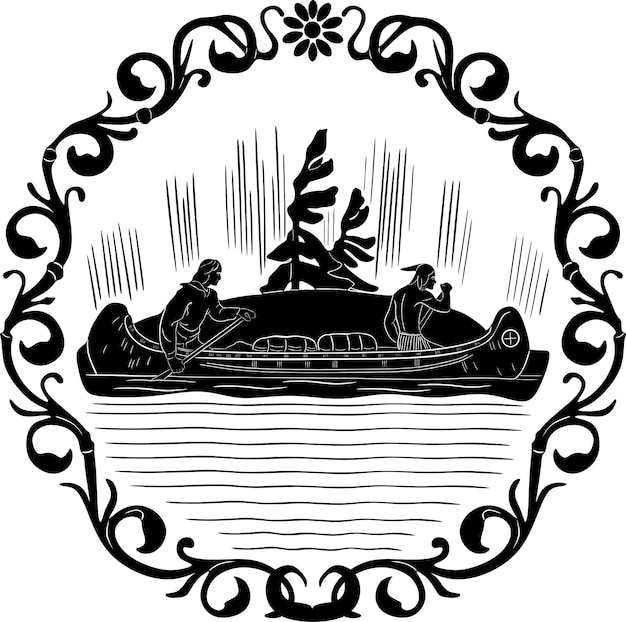 Vecteur indien avec chasse en bateau et logo cadre floral silhouette faite à la main nr 16