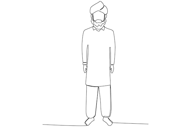 Un Indien Avec Un Turban Et Une Barbe Portant Des Vêtements Quotidiens Traditionnels Un Dessin Au Trait