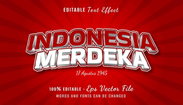 indonésie merdeka conception d'effet de texte 3d