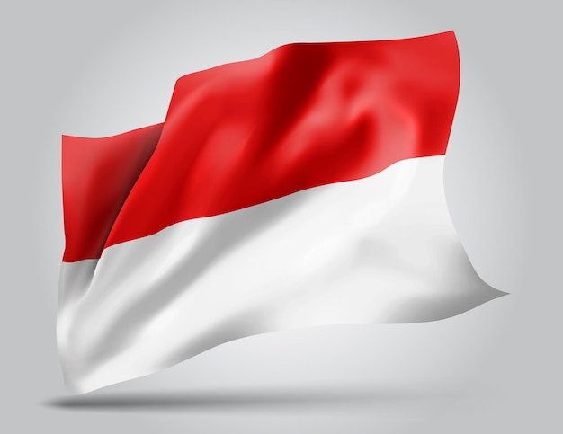 Indonésie, Monaco, drapeau vectoriel avec des vagues et des virages ondulant dans le vent sur fond blanc.