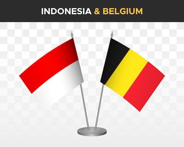 Indonésie Vs Belgique Maquette De Drapeaux De Bureau Isolé 3d Drapeaux De Table D'illustration Vectorielle