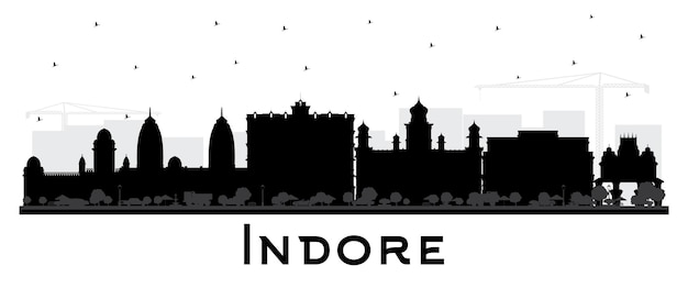 Indore India City Skyline Silhouette Avec Des Bâtiments Noirs Isolés Sur Blanc