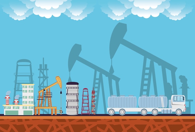 Vecteur industrie pétrolière avec usine de raffinage