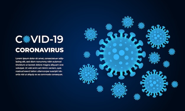 Vecteur infection par le virus corona covid-19. coronavirus fond sombre. virus 2019-ncov sur fond bleu marine.