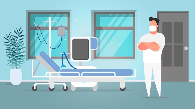 Un infirmier en costume blanc. Docteur dans un masque médical. Service, hôpital, médecin. Vecteur.