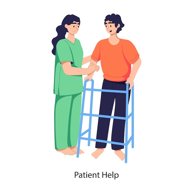Infirmière aidant un patient handicapé illustration plate