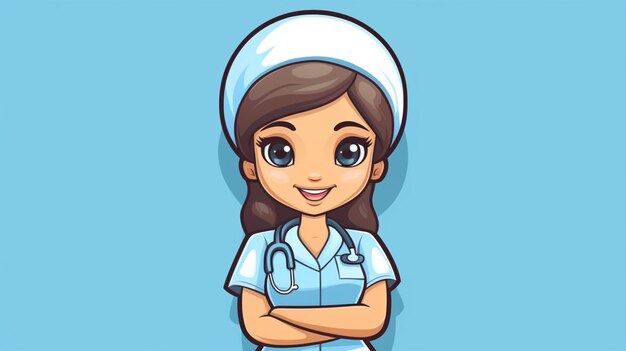 Vecteur une infirmière avec un bonnet bleu et un bonnet blanc