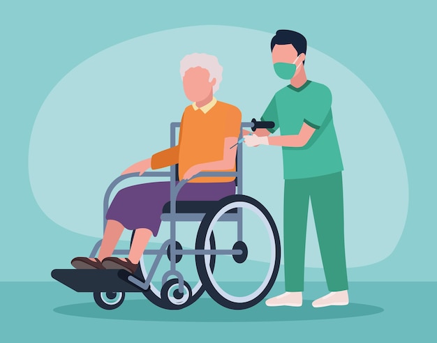 Infirmière avec grand-mère en fauteuil roulant