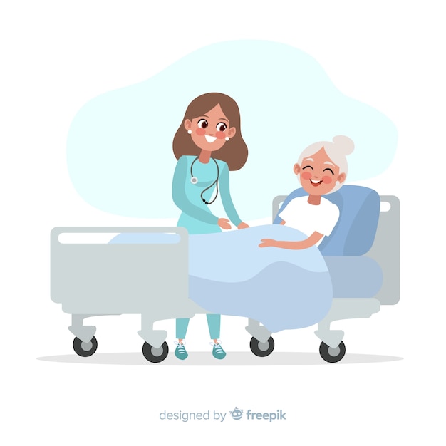 Infirmière plate aidant un patient malade