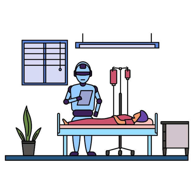 Infirmière Robotique Robot Lisant Des Rapports Médecine Robotique Santé Scène Innovation Artificielle