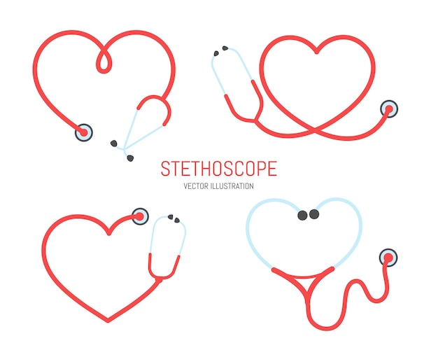Vecteur infirmière stéthoscope silhouette cadre de ligne stéthoscope en forme de coeur isolé sur fond.