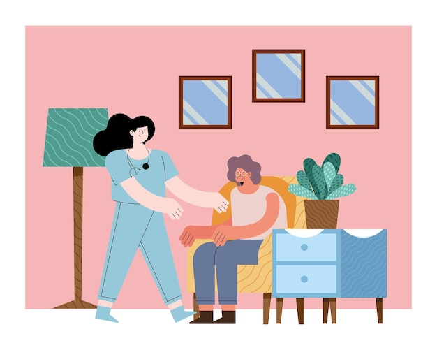 Infirmière avec vieille femme