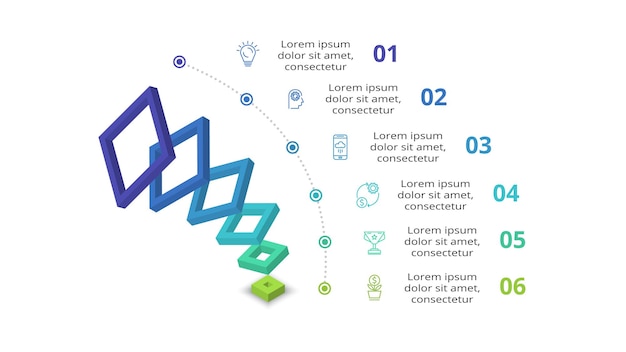 Vecteur infographie 3d en 6 étapes