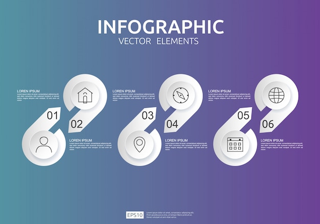 Infographie En 6 étapes. Modèle De Conception De Chronologie Avec étiquette En Papier 3d