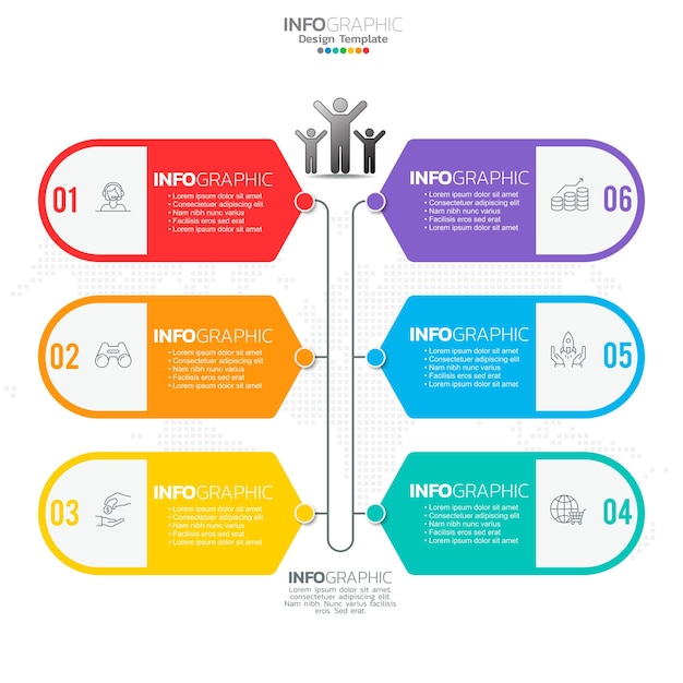 Infographie avec 6 étapes options pièces étapes ou processus