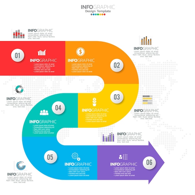 Infographie avec 6 étapes options pièces étapes ou processus